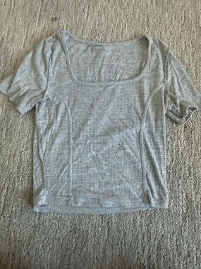Women’s Grey Ribbed Scoop Neck Crop Top